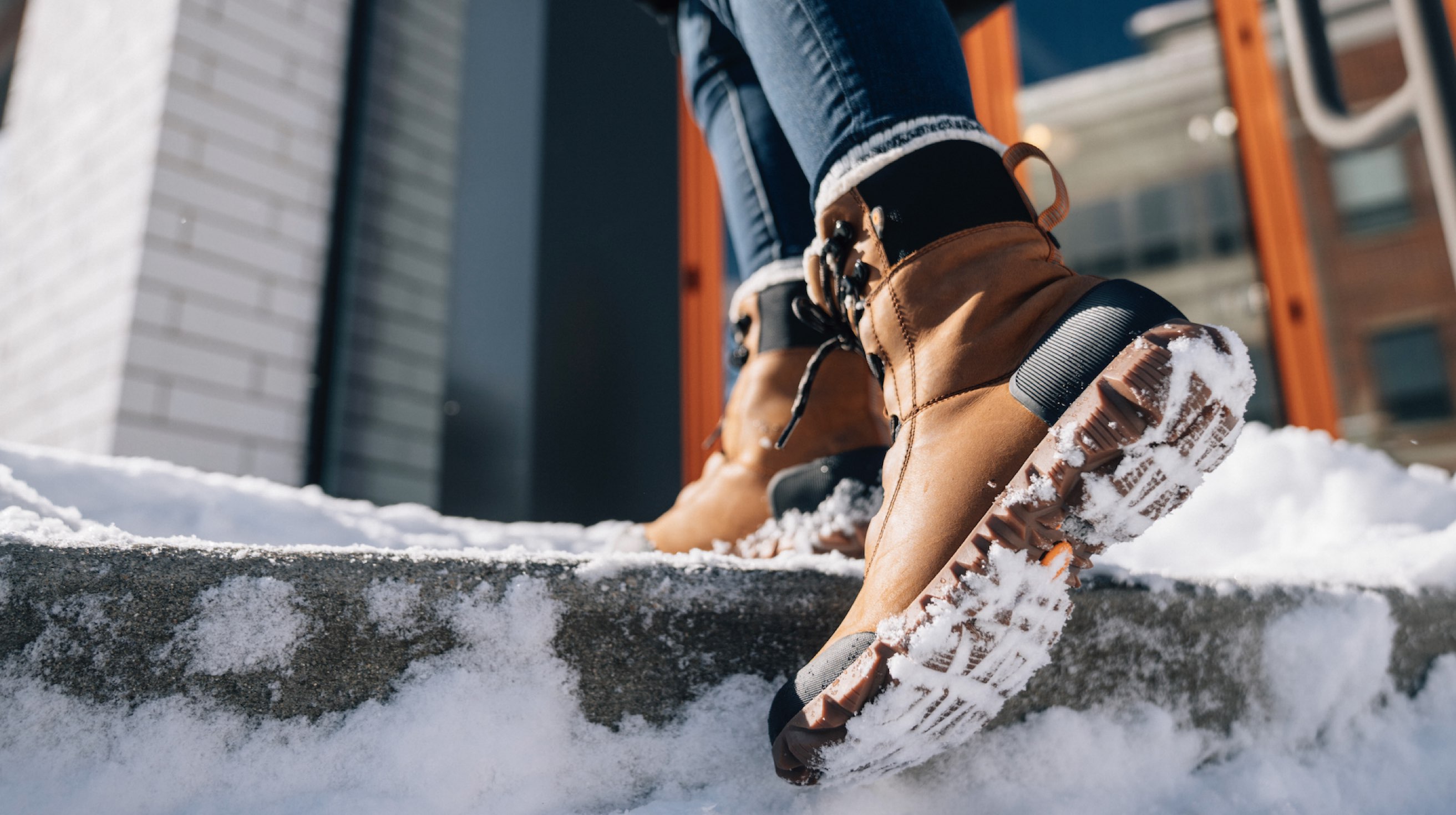 Click to shop Women's Arcata Urban. Image features the style going up snowy stairs.