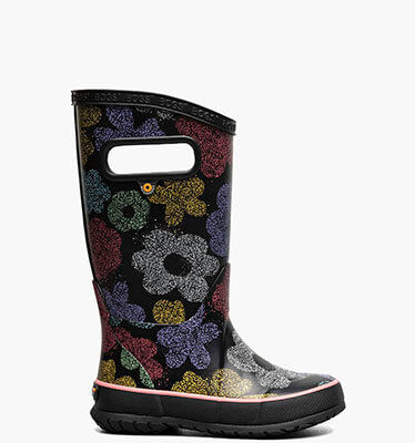 Rainboot Airbrush Flowers Kids Rainboot in Black Multi for $60.00