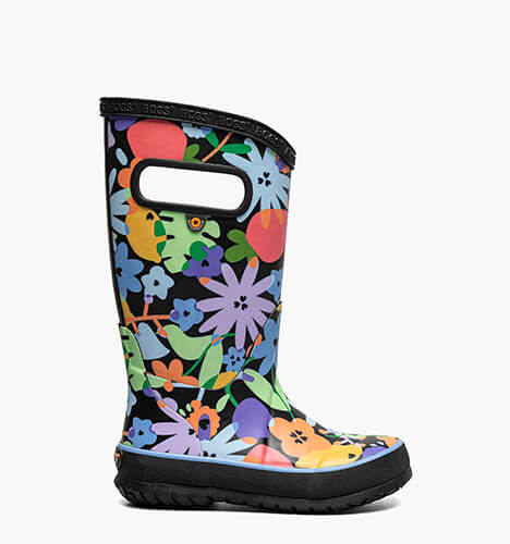 Rainboot Overlap Flowers Kids Rainboots in Black Multi for $60.00