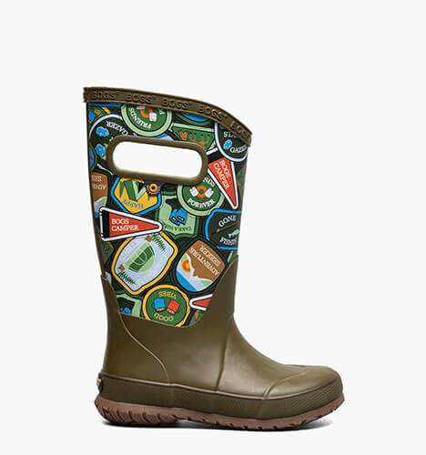 Rainboot Camping Patches Kids Rainboots in Army Green Multi for $60.00